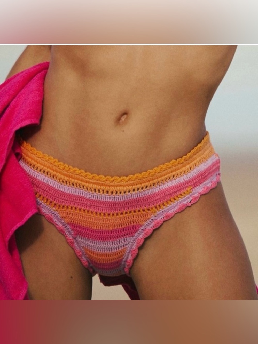Free People Crocheted Bikini Bottom in Pink, Orange, Yellow